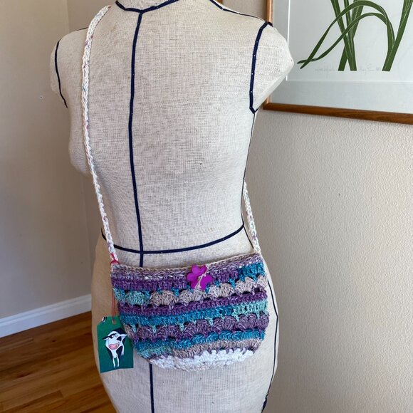 Handmade Handbags - Handmade crochet cross-body bag striped cinch closure